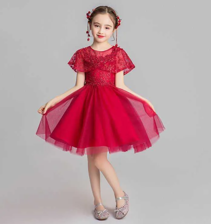 Kwiat Dziewczyna Dress Fluffy Tulle Wysoka Niska Balowa Suknia Dla Wesele Princess Children Odzież 2-12y E20260 210610