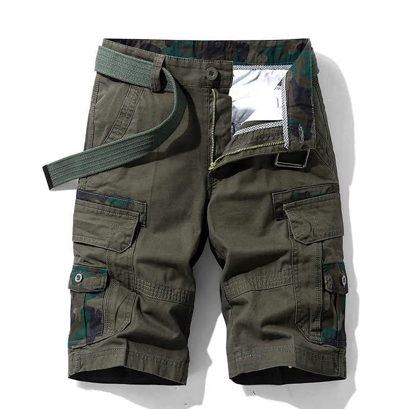 Chaifenko Mens Summer Cotton Cargo Spodenki Army Tactical Spodnie Luźne Work Casual Multi-Pocket Wojskowych mężczyzn 210716