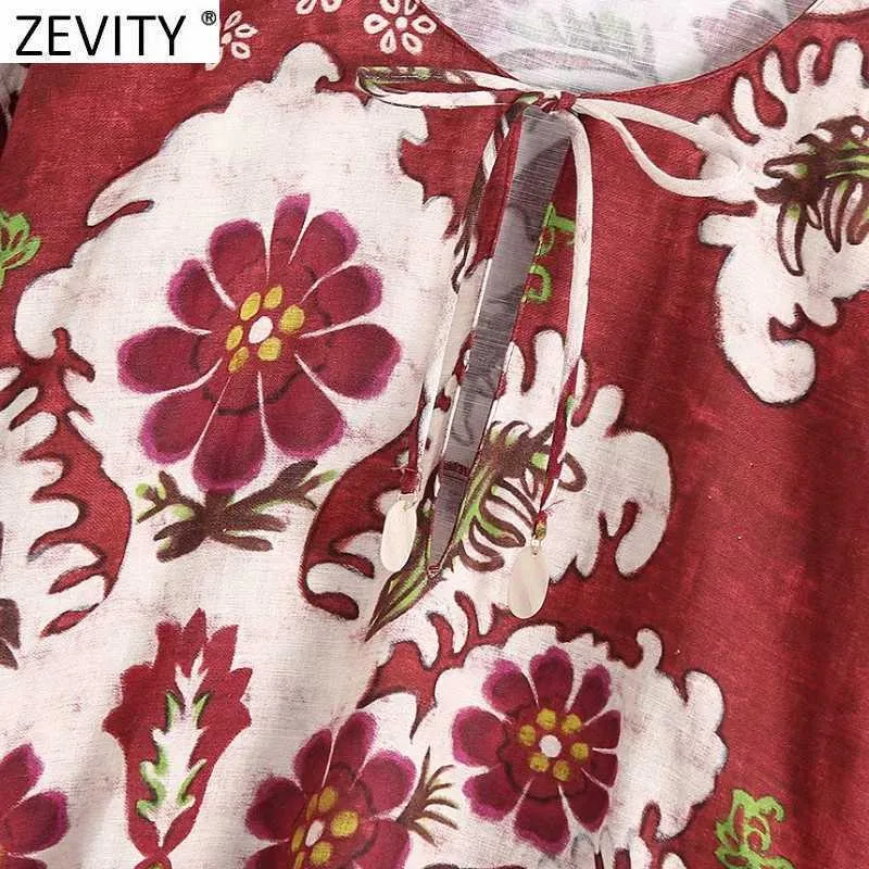 Zevity Women Vintage Totem Floral Print Loose Kimono Midi Klänning Kvinna Chic Batwing Sme Sommarbrott Boho Vestido DS8333 210603
