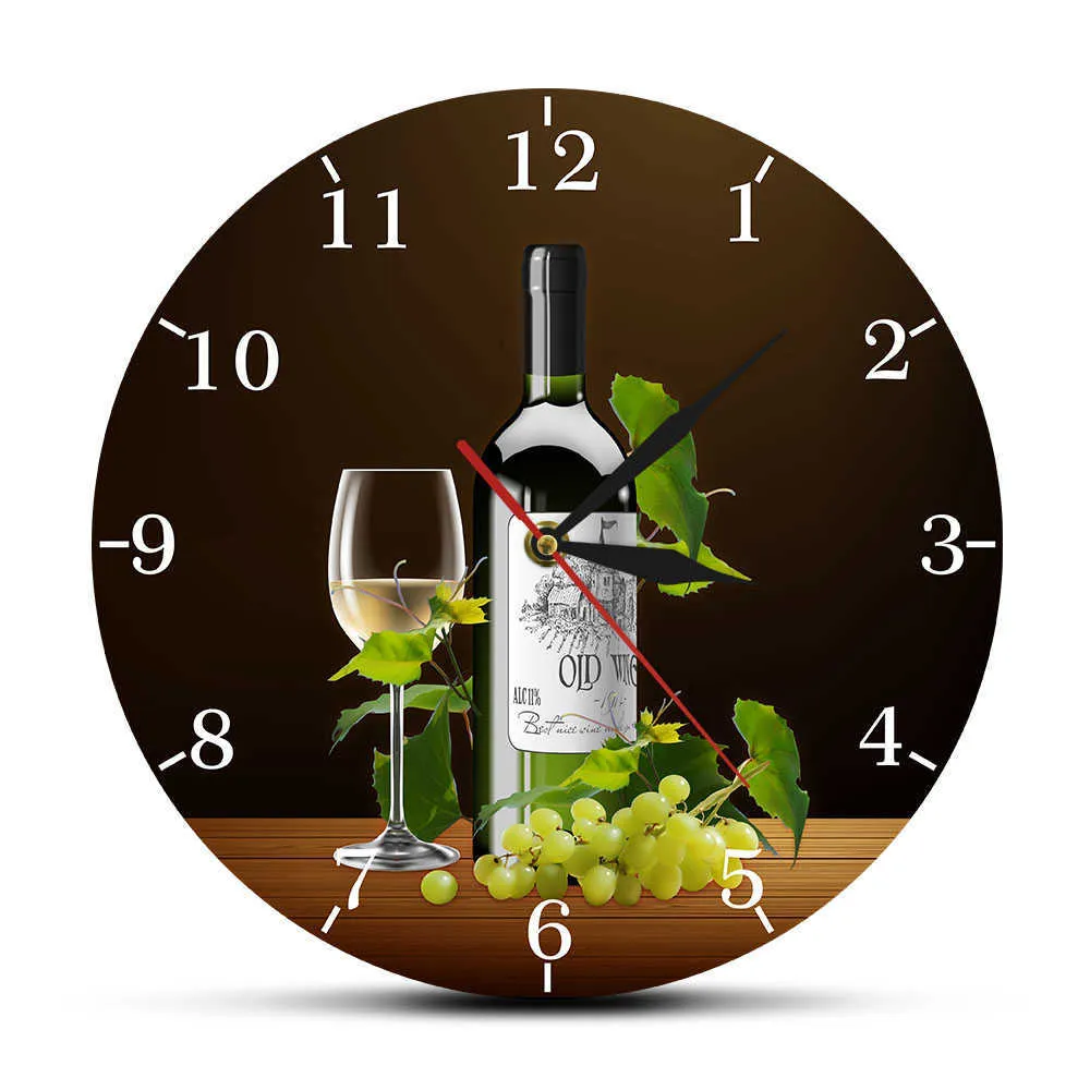 Red and White Wine Winery Drunkery Sign Modern Kitchen Wall Clock Bottles & Wineglasses With Grapes Home Bar Tavern Wall Clock 210930