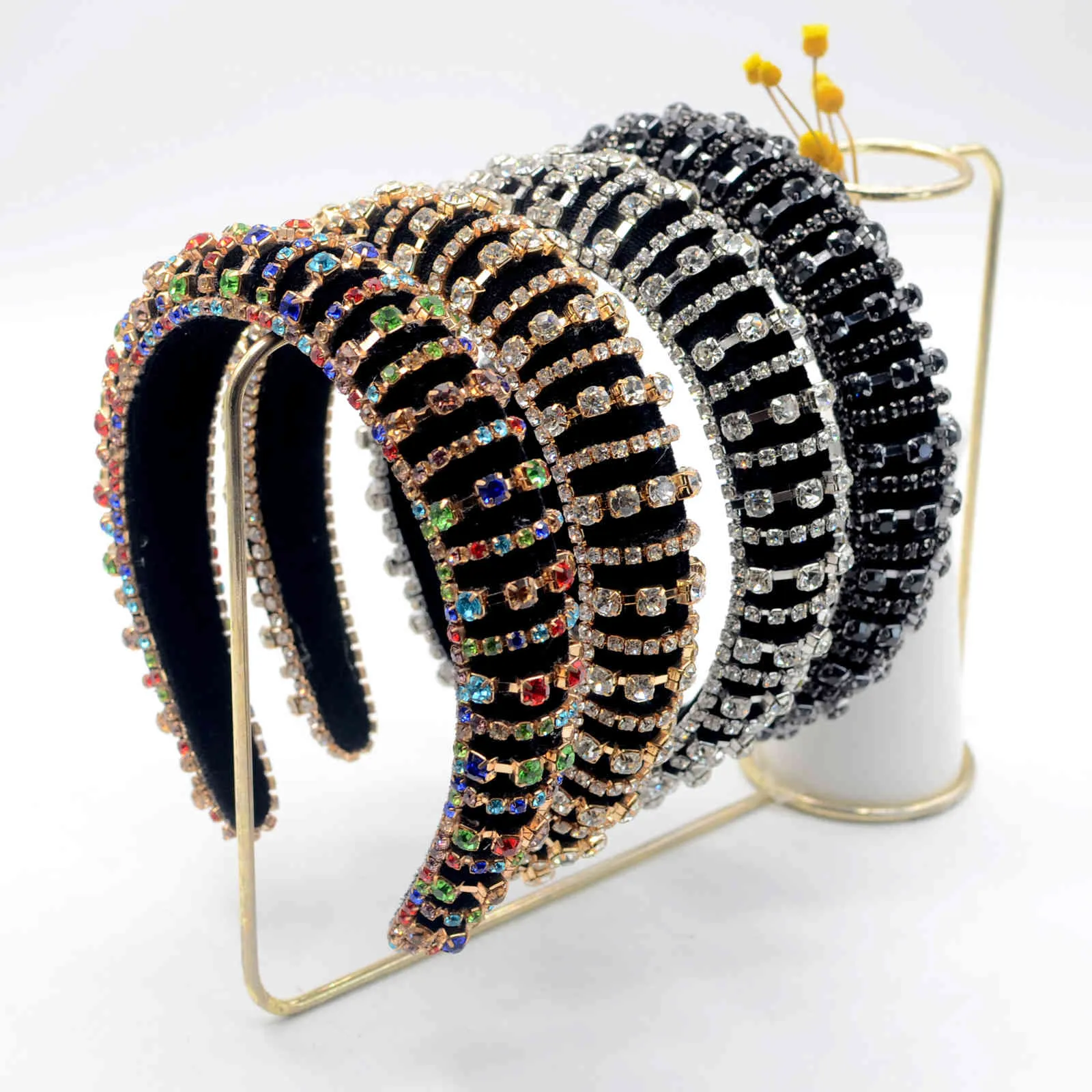 JOLORYM bijoux femmes corée strass à la mode coiffure éponge bandeau flanelle cheveux accessoire 3 cm de large bandeau FG-YL-005