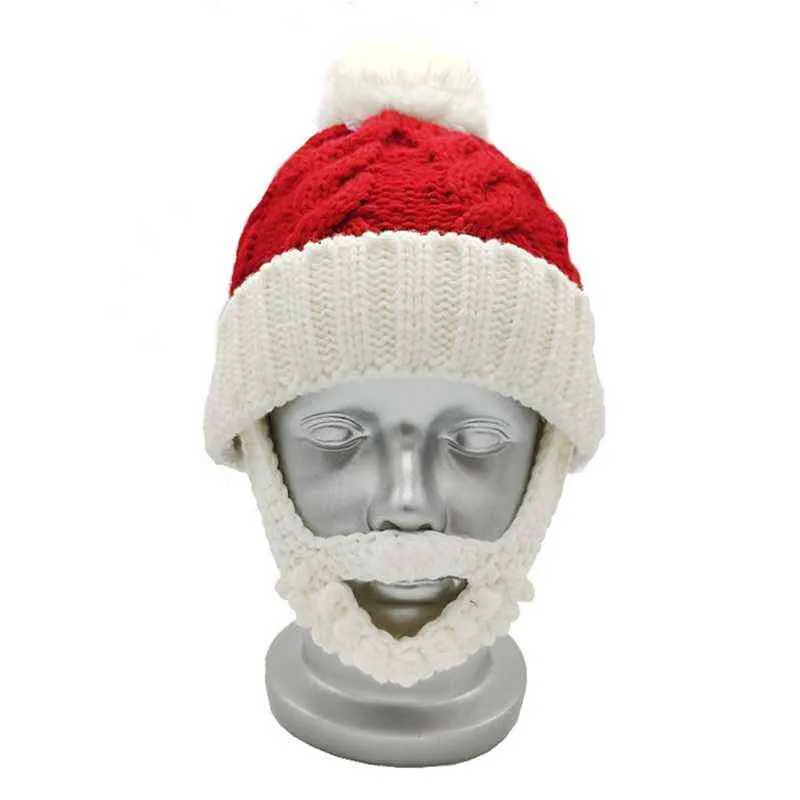 K1ME Barbe Santa Hat Chaud Hiver Tricoté Bonnet Adultes Enfants Décorations De Noël pour Cosplay Fête De Noël Nouvel An Cadeaux Y21111