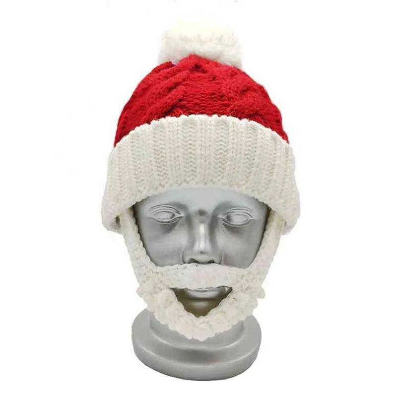 K1ME Beard Santa Hat Теплая зимняя вязаная шапочка взрослые детские рождественские украшения для косплей рождественские вечеринки Новогодние подарки Y21111