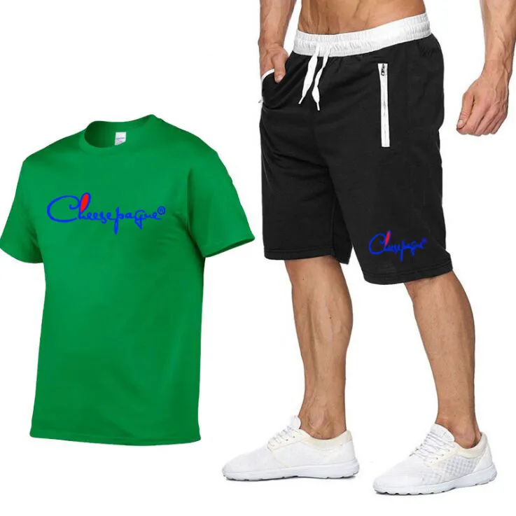 Trainingspak Mannen 2021 Zomer Korte Mouw Casual 100% Katoenen T-shirt Shorts Heren Sweatsuit Tee Tops Sweatpant Mannelijke set333j