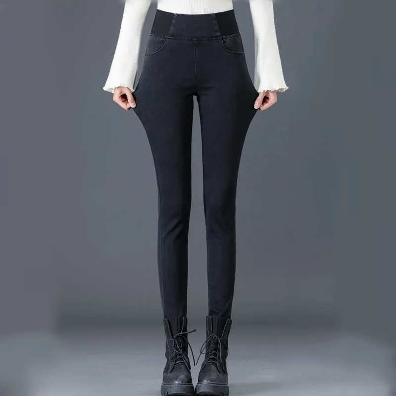 Женские брюки с высокой талией весны и осенью увеличения роста девочки Сниженные брюки Эластичная талия Black 210302
