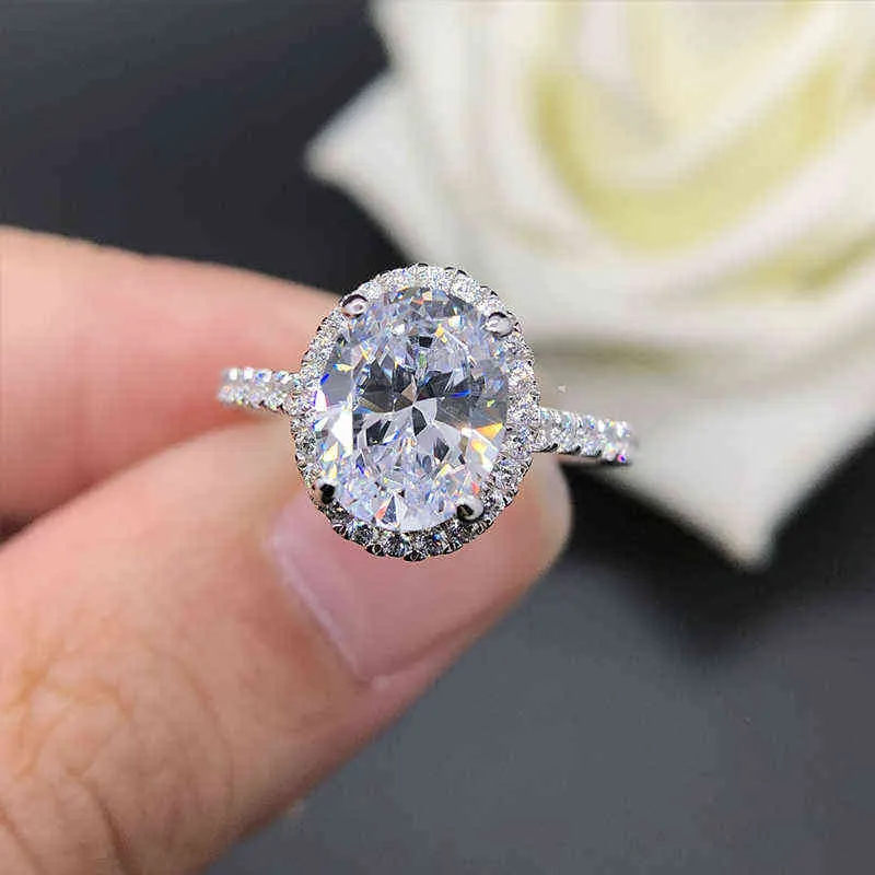 2 pierścienie karatowe owalne pierścionek zaręczynowy diamentowy srebrny srebrny solidny obrączka ślubna pierścienia mało biżuterii w tym pudełko 2202092984602