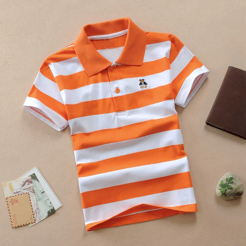 White Striped Polo Shirts Boys Girls Cotton Summer Casual Kids Tops Teen Brand Tshirt Breathable Soft 210529