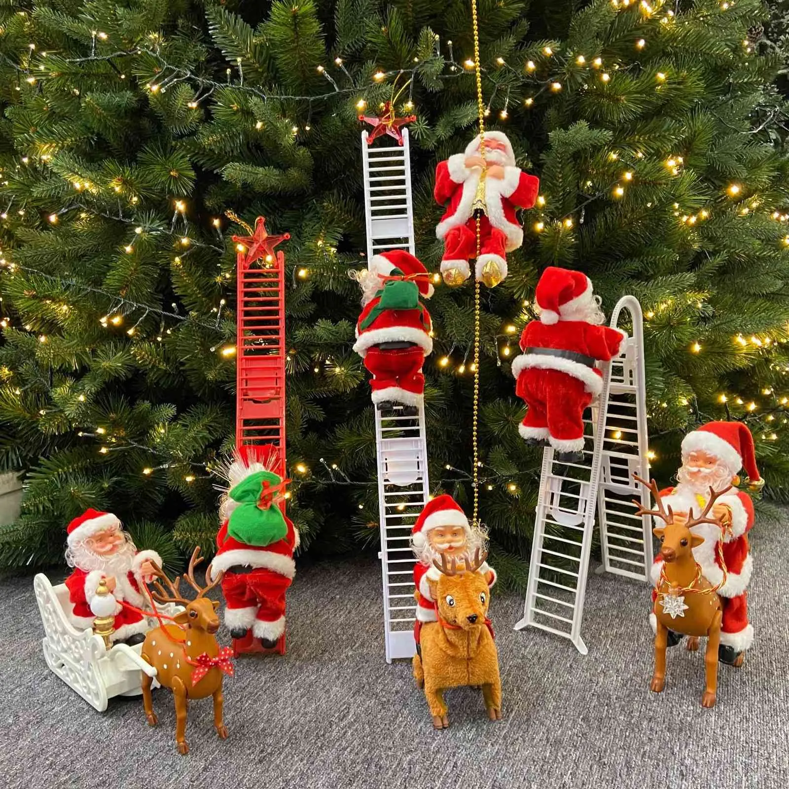 ハッピークリスマスデコレーションサンタクロース自動ロープのロープの屋内ショップクリスマスギフトウォールウィンドウハング211105