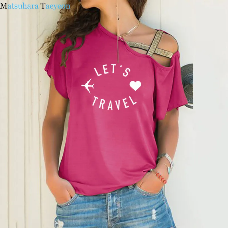 Let's Travel Tshirt Summer Hip Hop Women Tshirt Cotton Casual Funny T Shirt Gift Girl Top Tee Abbigliamento donna T200516