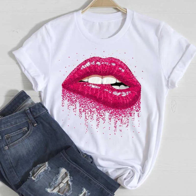 Camisetas Mujer Lip Leopard Love Fashion 90s Trend 2021 Primavera Verano Ropa Camiseta gráfica Top Lady Print Camiseta femenina X0527