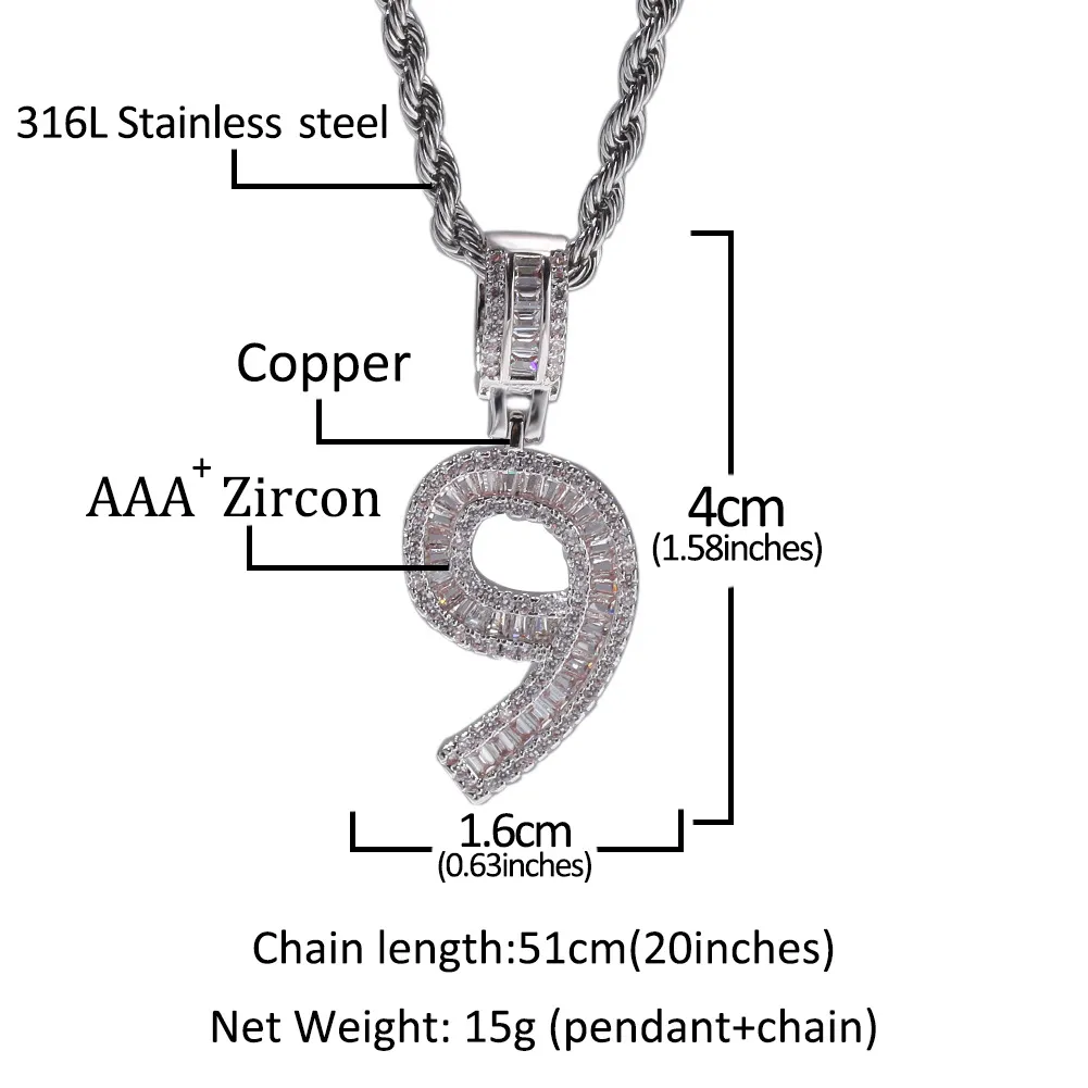 Fashion Jewelry Gold Filled 09 Number Pendant Necklace Combination Letters CZ Pendant Necklaces Zirconia Gift Rapper Accessories5733177
