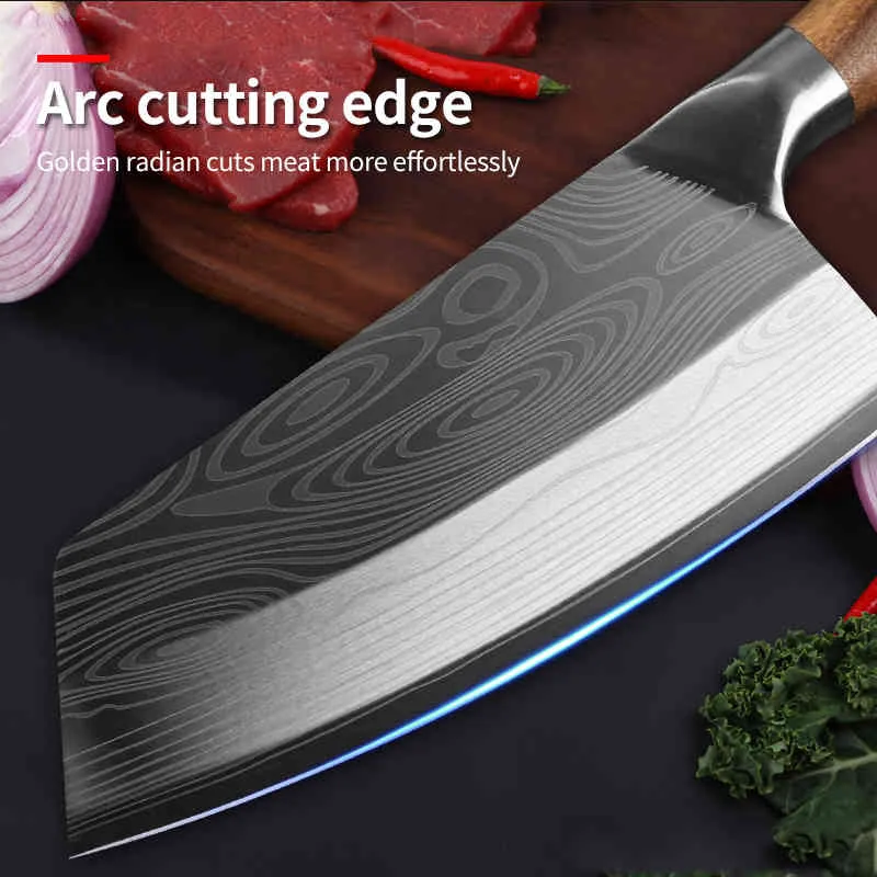 Keuken Damascus Laserpatroon Chinese Chef Roestvrij Staal Slager Vlees Hakken Hakmes Mes Groentensnijder2775616