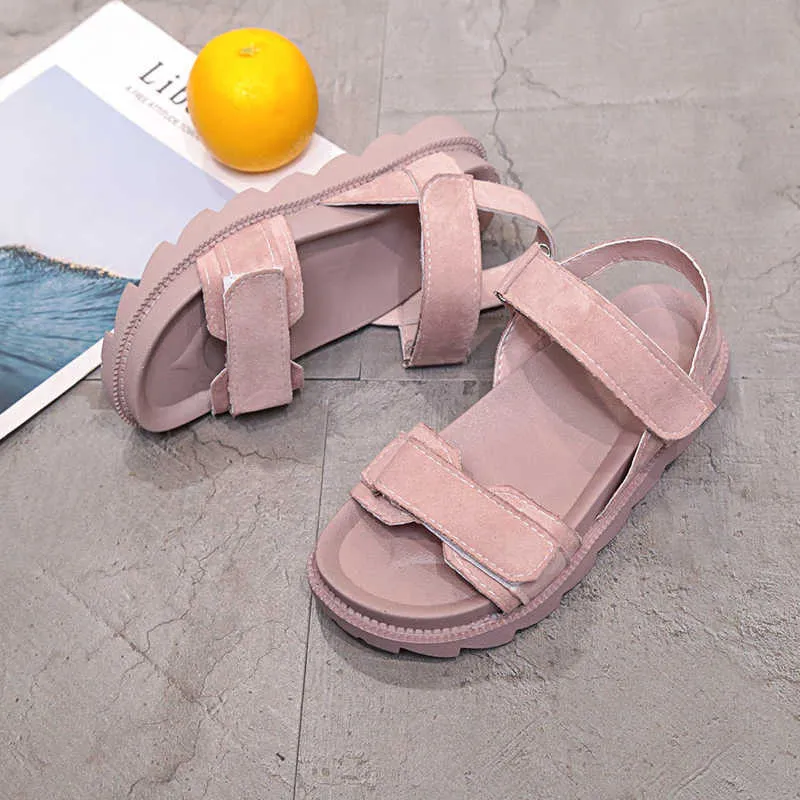 Ny mode sommar kvinnor sandaler kvinnliga strand skor äkta läder sport plattform sandaler platt skor kvinnor buty damskie ll231 y0608
