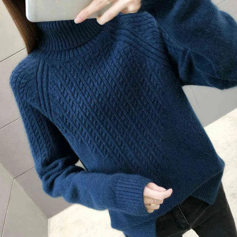Women Turtleneck Sweaters Large Size 3XL Plus Velvet Thicker Long Sleeve Winter Warm Underwear Loose All-match Elegant Y1110