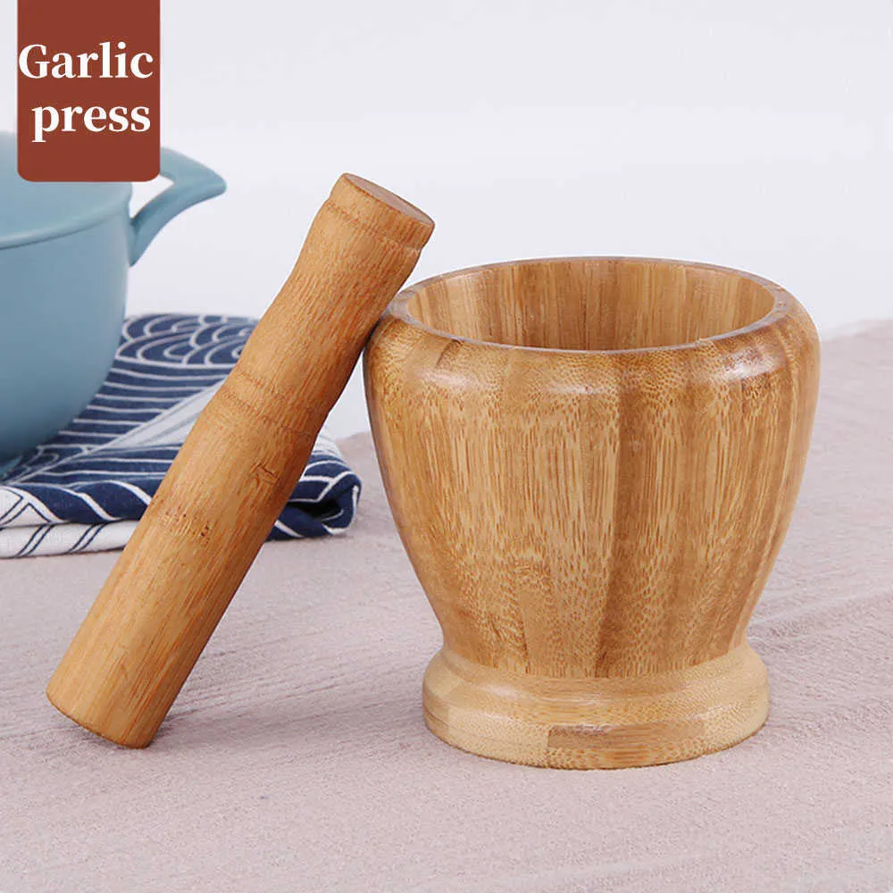 Trä peppar Mor Mortar Pestle Pugging Pot Vitlök Spice Grinder Apotek Herbs Bowl Crusher Kitchen Gadget S / M / L 3 Storlekar 210611