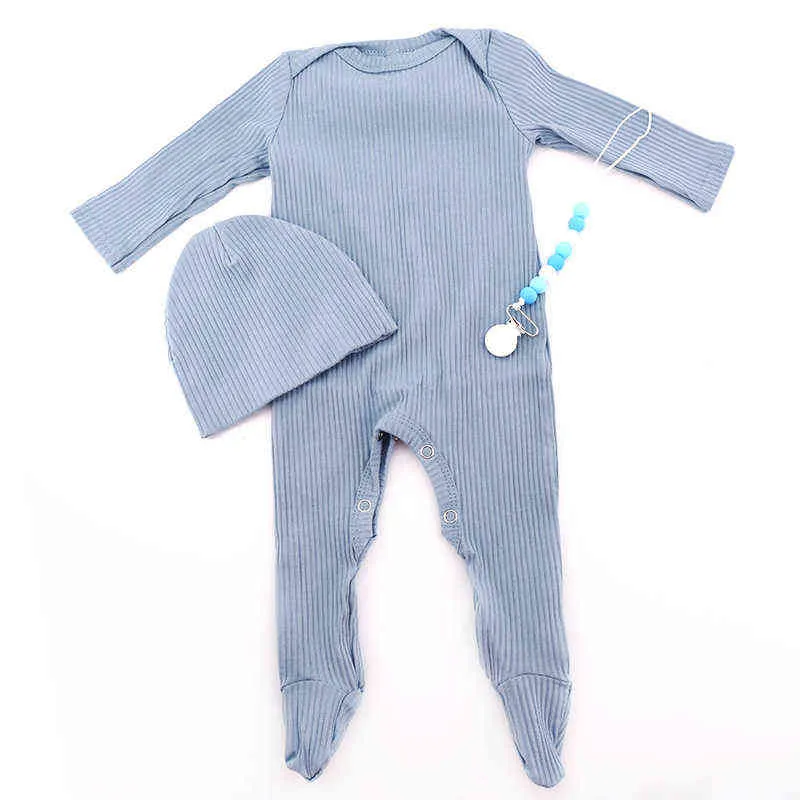 Born Baby Girls Rayé Coton Body Romper avec sucettes Clips Set Boy Vêtements Accessoires Childs Pyjamas 211229