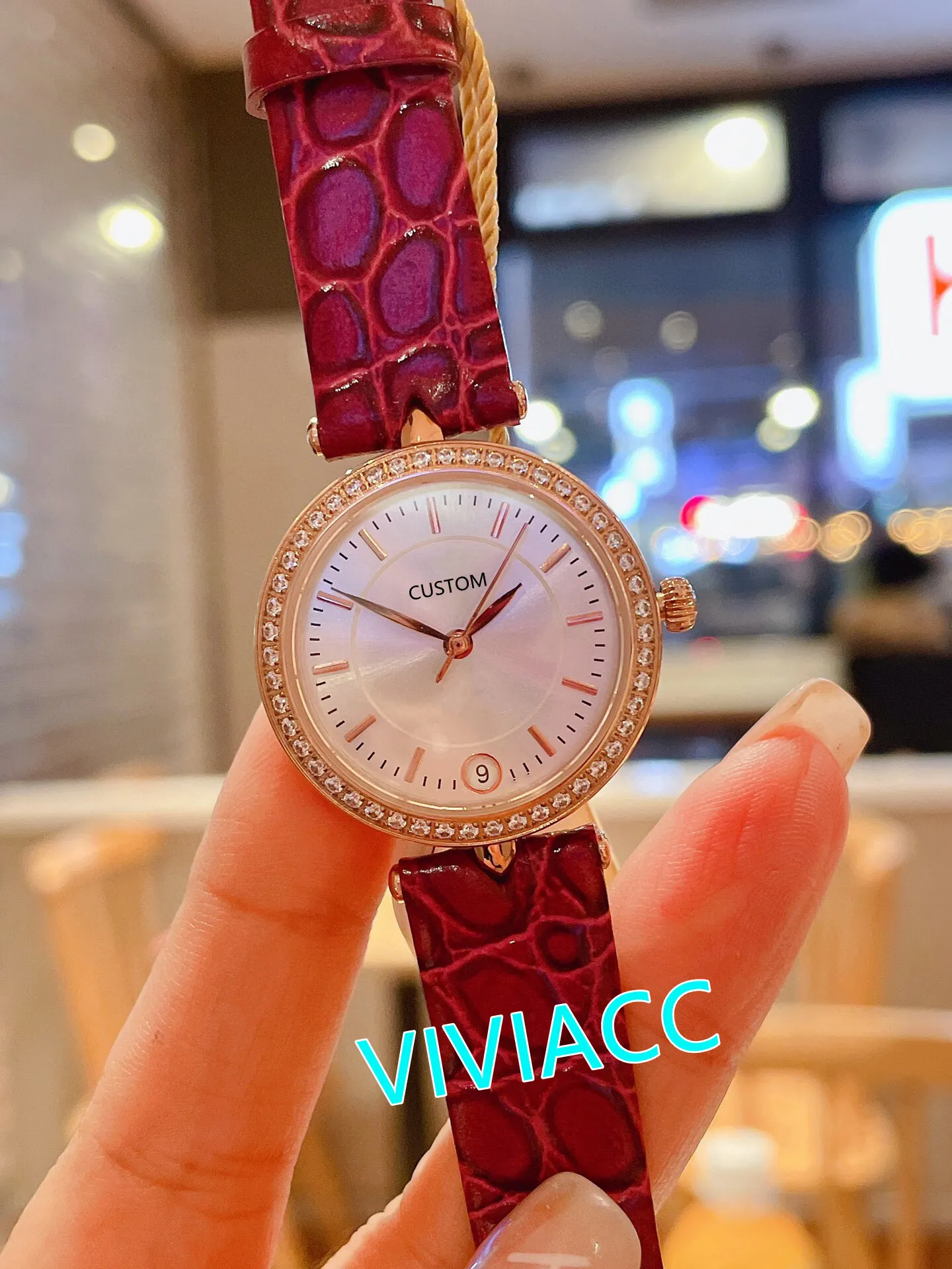 Neue Mode Rose Silber Kristall Diamant lünette Uhr Dame edelstahl Quarzuhr Frauen Geometrische Kreis Uhren 28mm