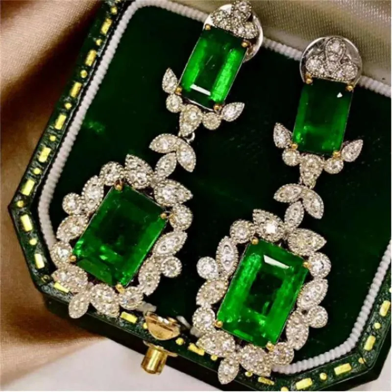 Orecchino di corte vintage Lab smeraldo zircone argento sterling 925 orecchini pendenti da sposa le donne pietre preziose da sposa gioielli255n