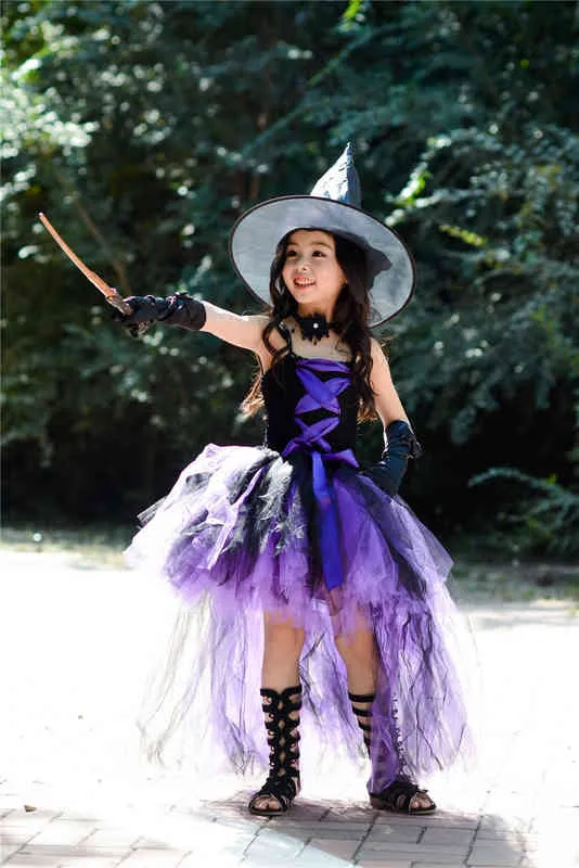 Viola Bambini Ragazze Halloween Fata Abiti da festa con cappello Strega nera Bambino Neonate Compleanno Costumi Cosplay Vestito bambini G1218