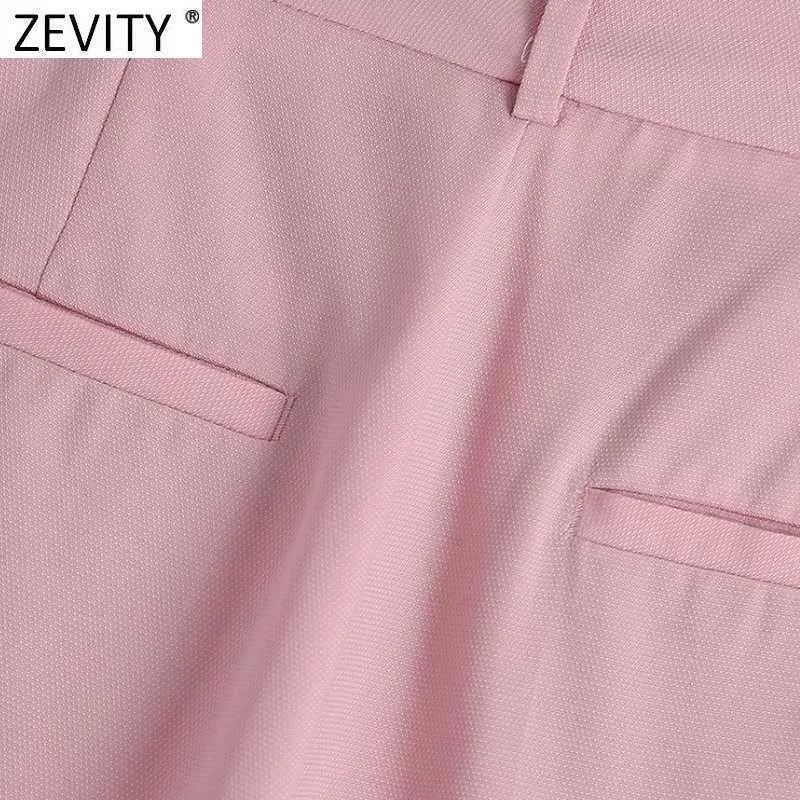 Zeveity Женщины просто розовый цвет Широкие брюки ноги Старинные высокие талии Офис Женские молния Fly Sugy Pantalones Mujer P1023 210603