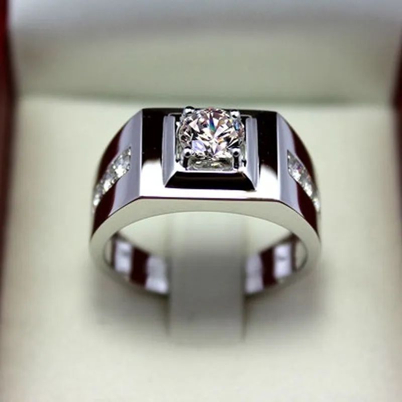 Fine Male 925 Sterling silver Cubic Zirconia Enagement Wedding Band Ring pour Hommes Bagues Bijoux Cadeau taille 6-12199o