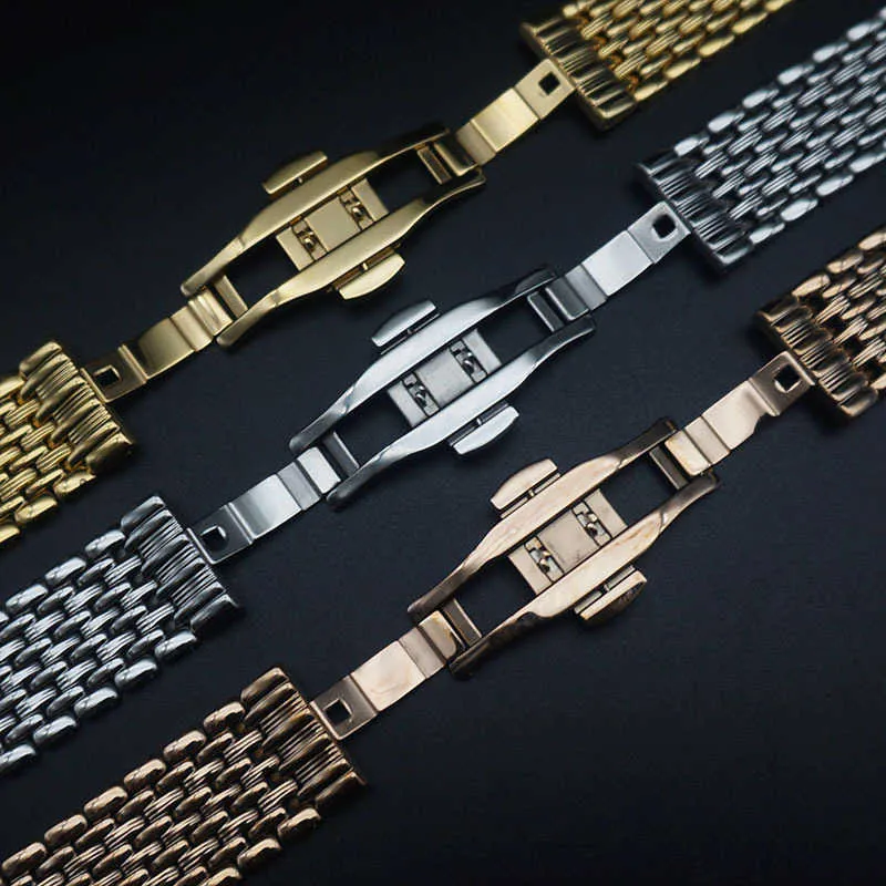 Bracelet de montre en acier inoxydable Bracelet 12mm 14mm 16mm 18mm 20mm 22mm Or poli Hommes Bracelet de montre en métal de remplacement de luxe H0915