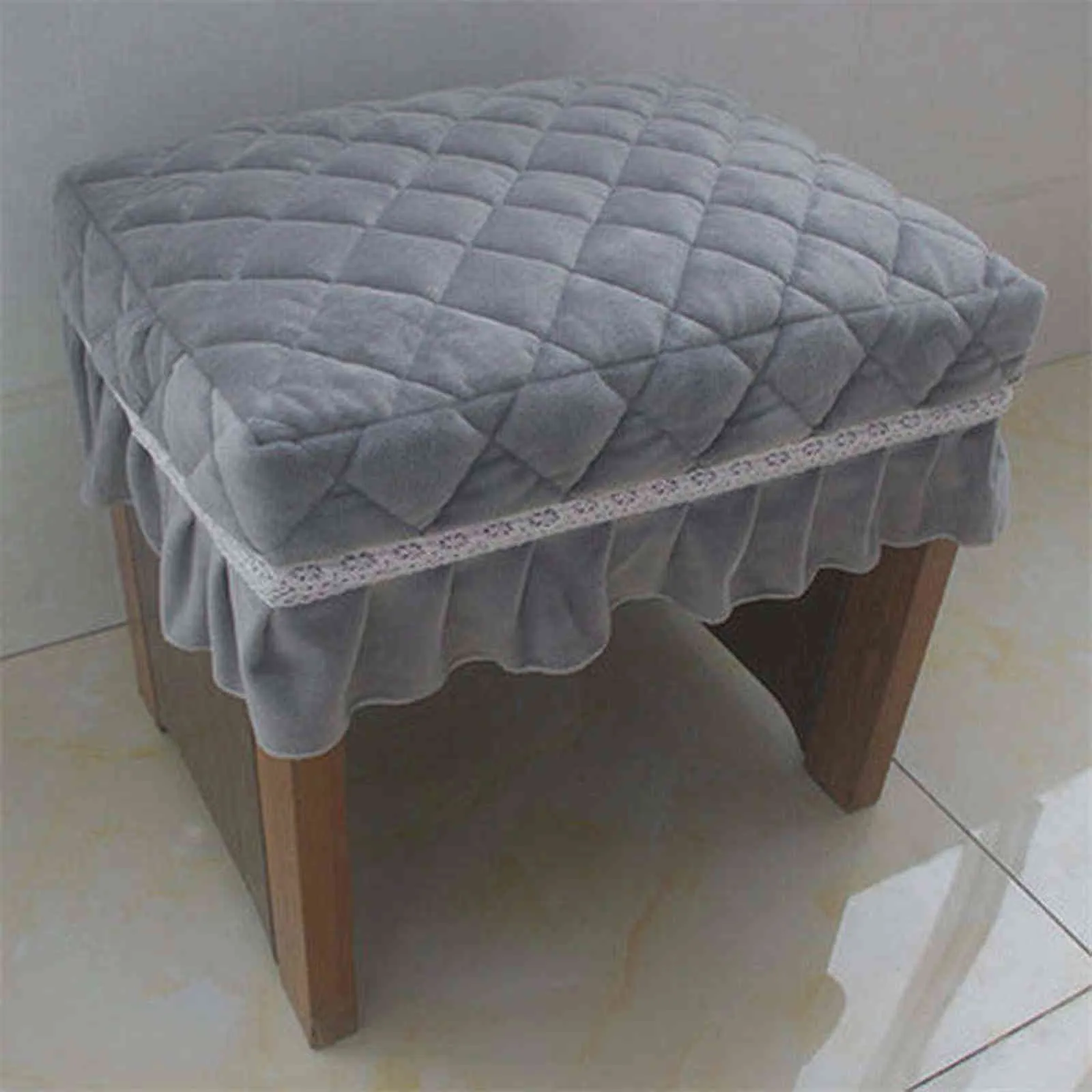 Short Plush Quilted Rectangular Chair Seat Pad Slipcover Piano Stool Cover 211116