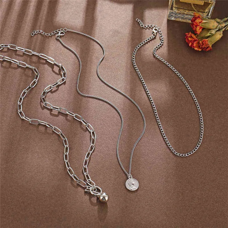 17KM Hiphop Gold Silber Farbe Lange Kette Halskette Für Frauen Party Punk Mehrschichtige Ball Kreuz Anhänger Halskette 2021 Schmuck g1206
