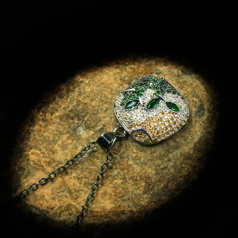Cizeva Luxury 925 серебряные ожерелья блестящие шампанское Зеленое кубическое циркониевые ветви листьев кулон кукольки, короткая цепочка для дам