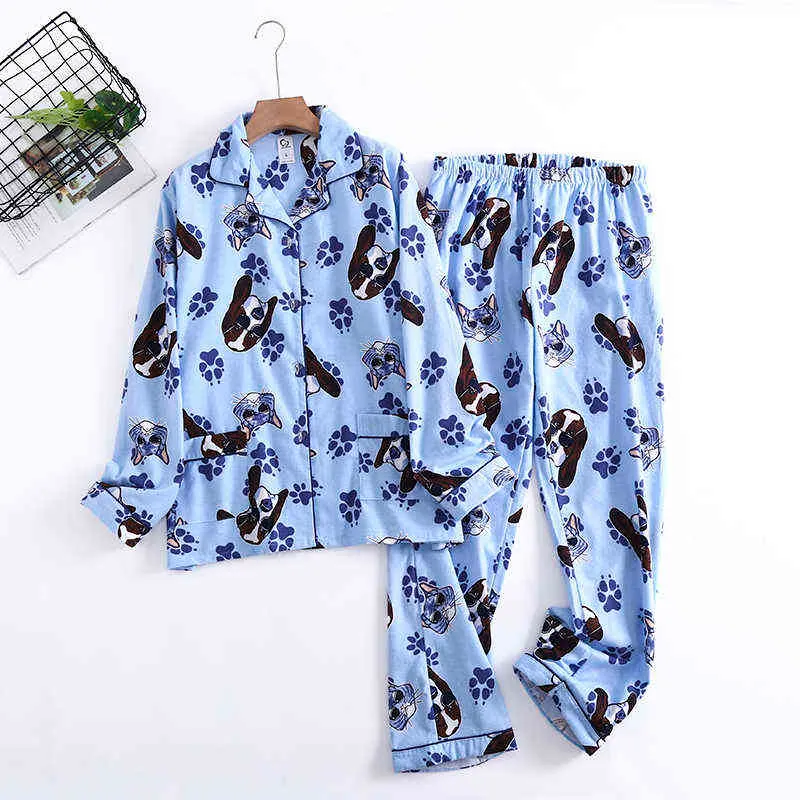 Vintage Leopard pajamas sets women 100% brushed cotton winter sleepwear women fashion flannelette pyjamas for women 211111