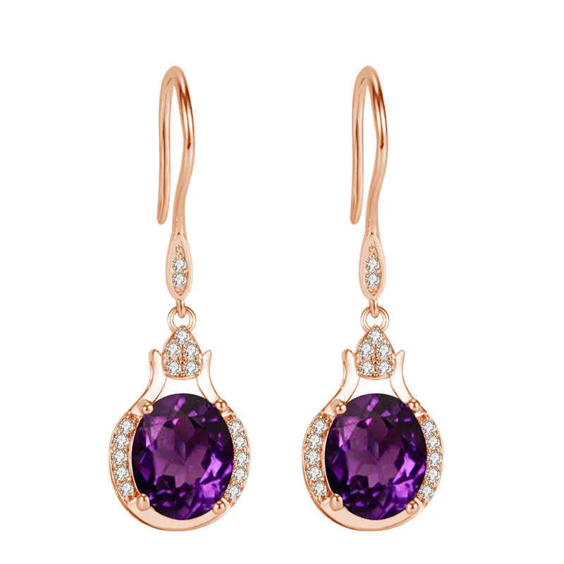 Kvinnor Örhängen Dangle Crystal Silver Plated Purple Diamond Red Ny Inlaid Fashion Drop Style