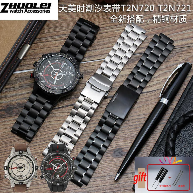 Zegarek ze stali nierdzewnej dla mężczyzn Timex T2N720 T2N721 TW2R55500 T2N721 Pasek zegarkowy 24 * 16mm Lug End Silver Black Bransoletka H0915