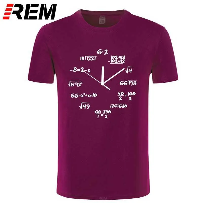 REM 100% bawełna Zegar matematyczny Drukuj śmieszne mężczyźni t shirt casual krótki rękaw o-neck t fajne lato t- s tee 210629