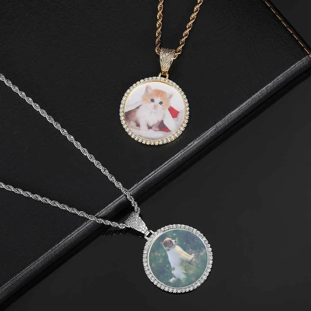 Hip Hop Customize Po Pendant Necklace Round Memorial Frame Medal Pendants Men Women Lover Couple Gift292S