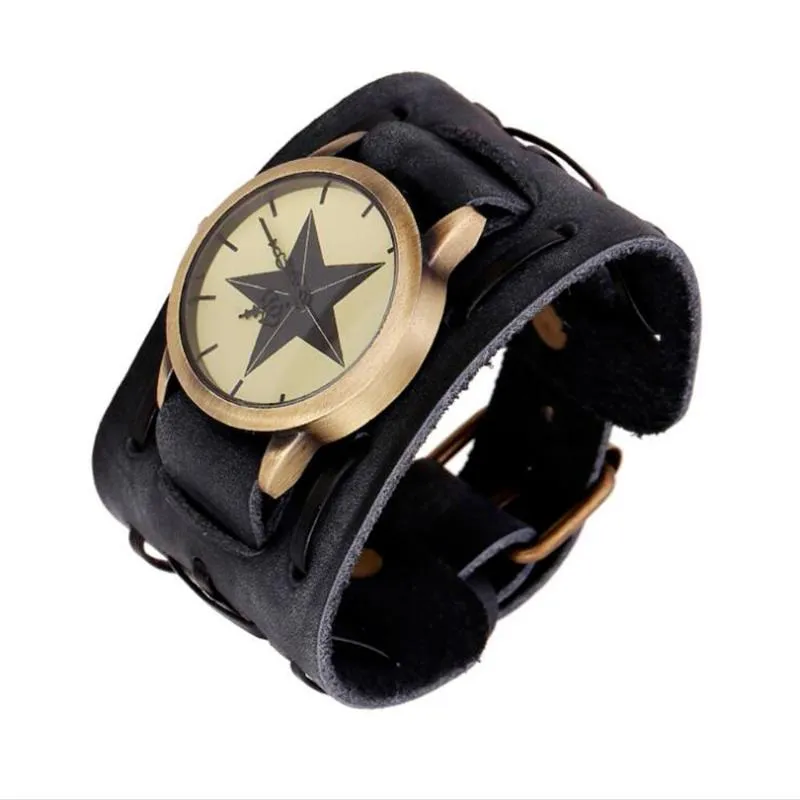 Orologi da polso Vintage Retro Big Wide cinturino in vera pelle orologio da uomo punk polsino al quarzo braccialetto braccialetto Relogio Masculino237R