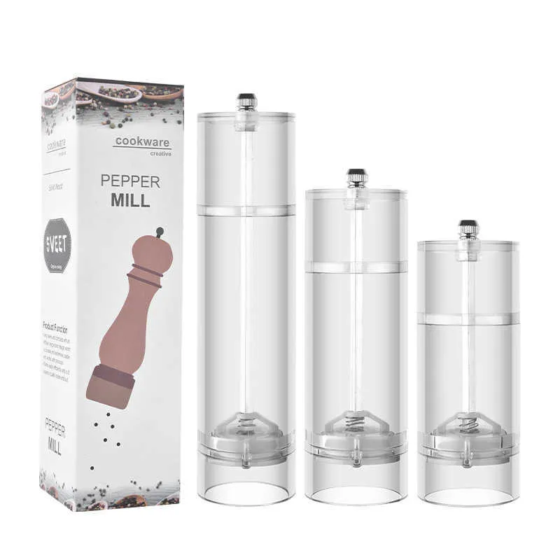 Salt and Pepper Grinder Set - Clear Acrylic Manual Spices Mills, Perfect For Sea Peppercorns, kitchen Accessories 210712