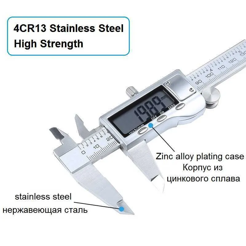 Elektronische Digitale Vernier Remklauw 300 mm Roestvrij staal Hoge Precisie Meetkaliber Hoogte Diepte Tester 210922