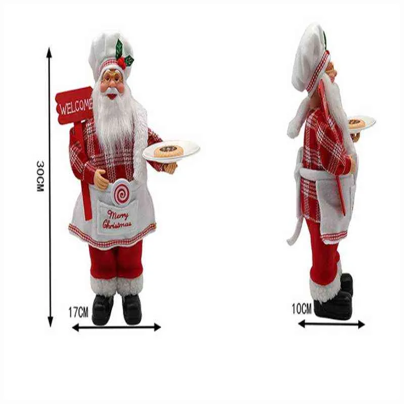 12 -дюймовые рождественские шеф -повар Санта -статуэтки аксессуары кукол Санта -Клаус статуэтки рождественские подвесные украшения поставляют детские подарки 219456810