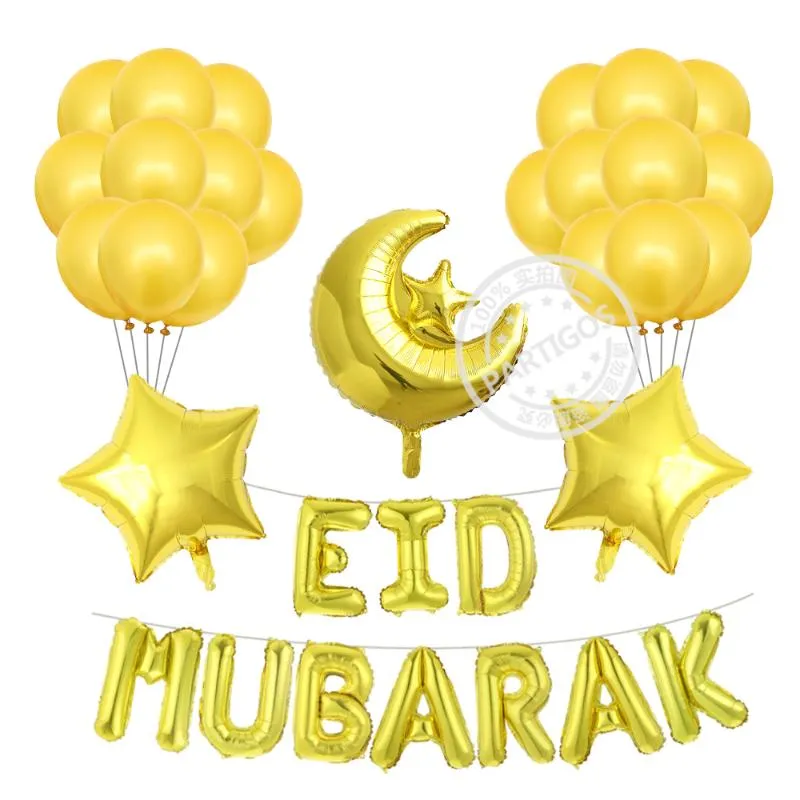 セット16インチローズゴールドEid Mubarak Balloons Ramadan Gold Silver 18inch Moon Star for Muslim Eid Party Decoration Supplies206b