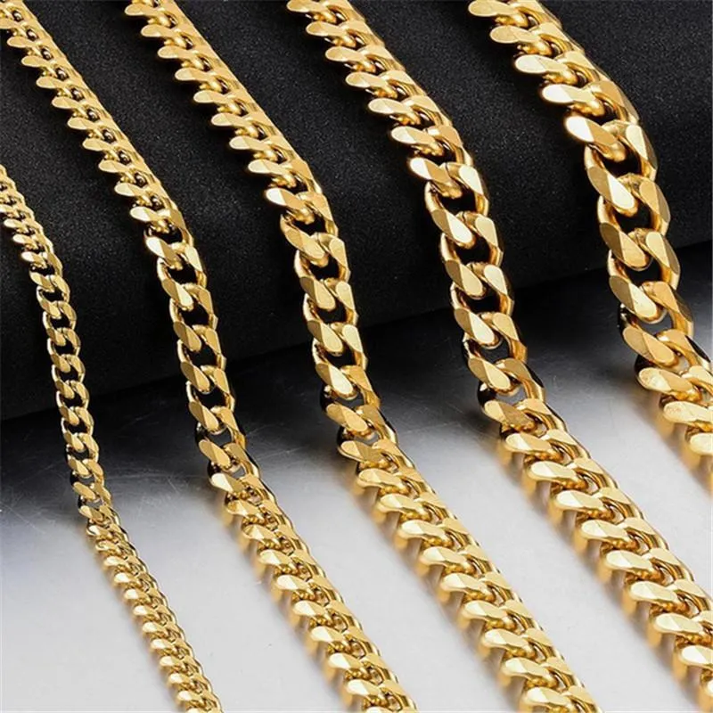 Ketten Ganzes Punk -Halskette für Männer Frauen Curb Cuban Link Chain Chokers Unisex Vintage Schwarz Gold Ton Festes Metall in 310z