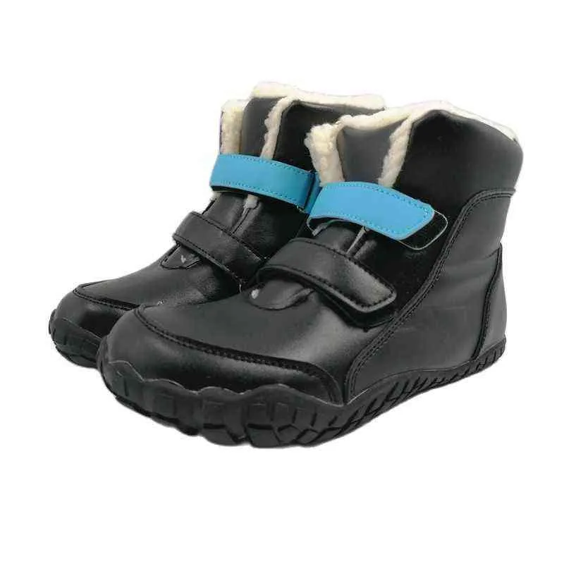 Zzfaber Kids Shoes Crianças Barefoot Inverno Botas de Couro Macio Botas de Neve de Pelúcia para Meninas Meninos Crianças Flexível quente Quente 211227