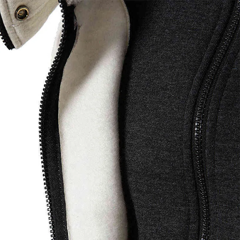 Winter Warm Men's Zipper Jacket Man Coats Bomber Jackets Scarf Collar Hoodies Casual Fleece Male Hooded Outwear Slim Fit Hoody 211027