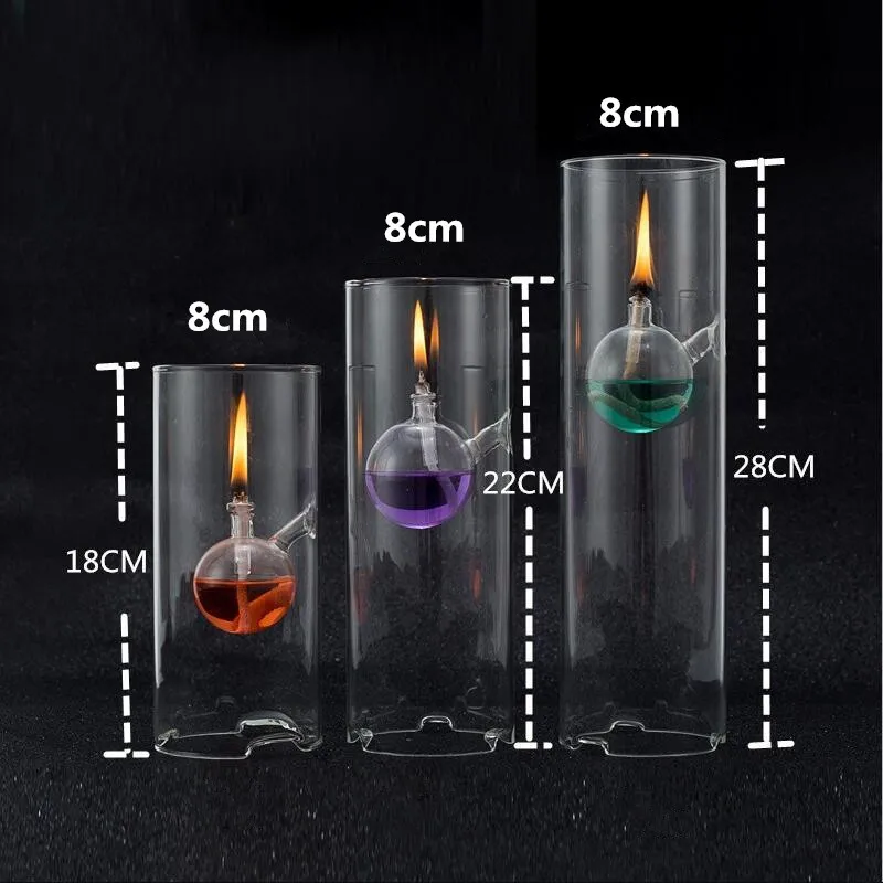 Europeisk romantisk glasolja lampa handcraft cylinder ljushållare kreativ rökfri middag stearinljus bröllop present hem inredning 210310