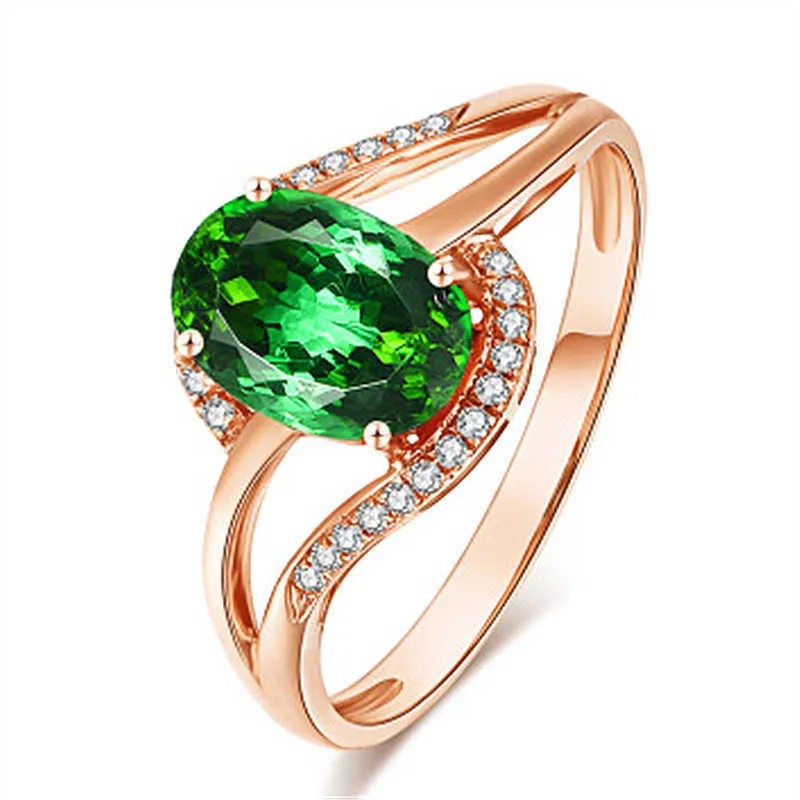 Womens Rings Crystal Ring emerald ring plated 18K Rose Gold Green Lady Cluster styles Band