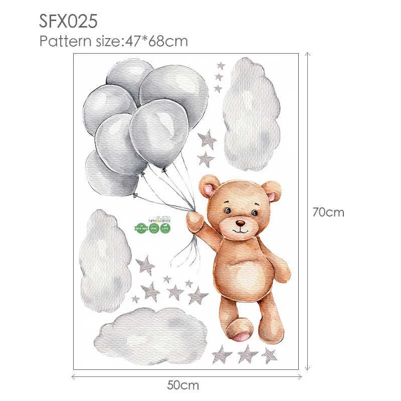 Orso adorabile con palloncini Adesivi murali camera da letto camerette Camerette ragazze Decorazione la scuola materna Cloud Stars Viny Adesivi murali 210929