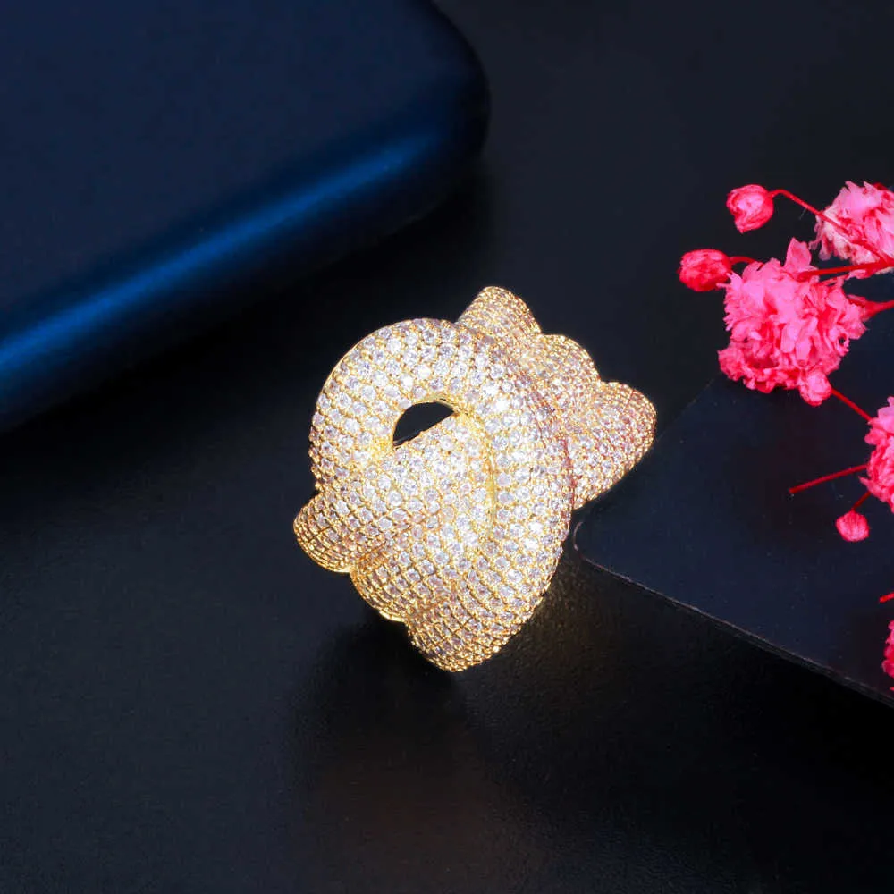 Regulowany Micro Cubic Cyrkonia Pave Luksusowe Duże Wąż Pierścienie Pierścienie Dla Kobiet Afryki Dubaj Gold Wedding Jewelry R192 210714