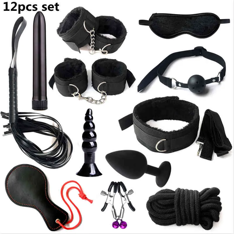 Acquista Kits Kits Plush Bondage Dildo Vibrator Games Whip Gag Nipple Mintegne le coppie di donne Prodotti 2107223052946