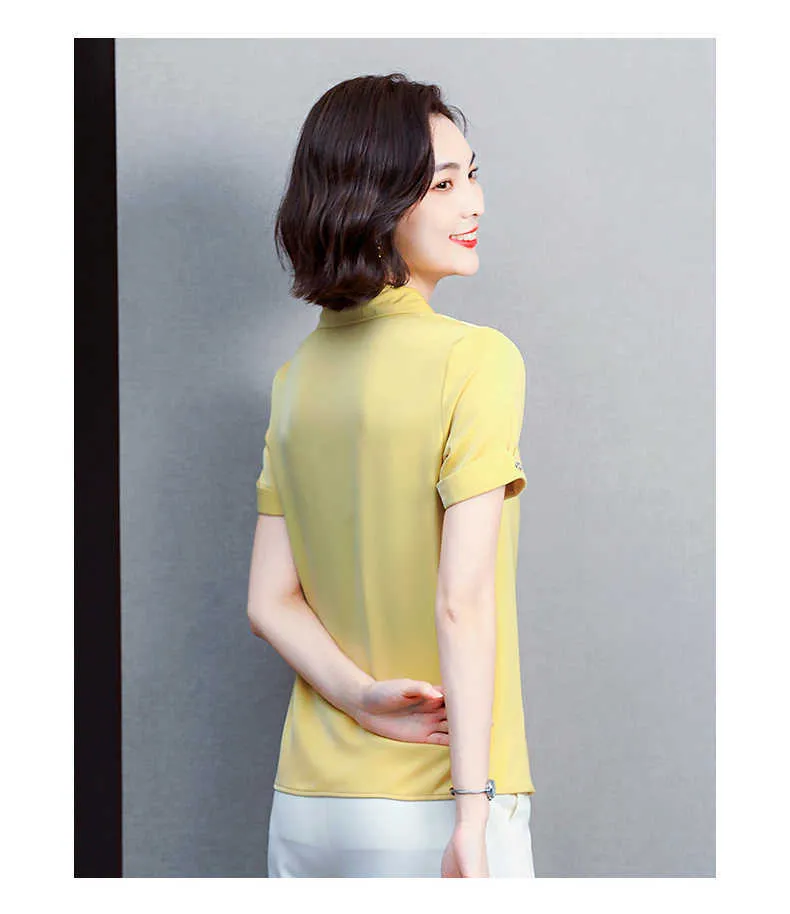 Summer Korean Fashion Satin Women Shirts Turn-Down Kołnierz Krótki Rękaw Office Lady Button Shirt Plus Size XXXL Pink Tops 210531