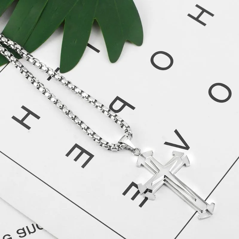 Colliers pendentif pour hommes femmes à la mode croix religieuse bricolage boîte à bijoux chaîne 316L long tour de cou carré chaînes de perles accessoires2895