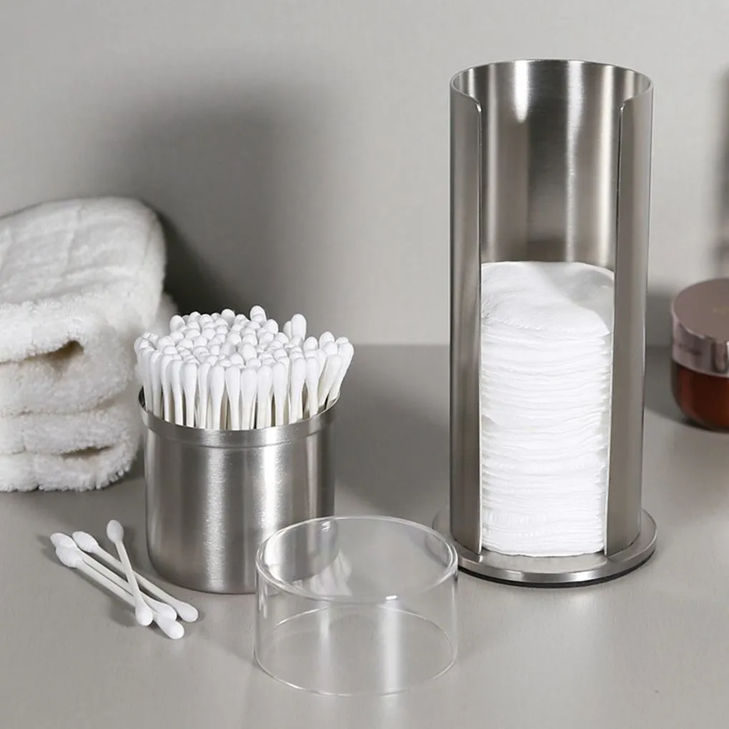 Cotton Swab Organizer roestvrij staal rond Make -up remover katoenen paddispenser dubbele laag container 2103151915075
